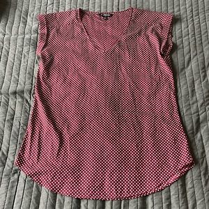 Express Short Sleeve Red and White Polka Dot Short Sleeve Blouse, size M